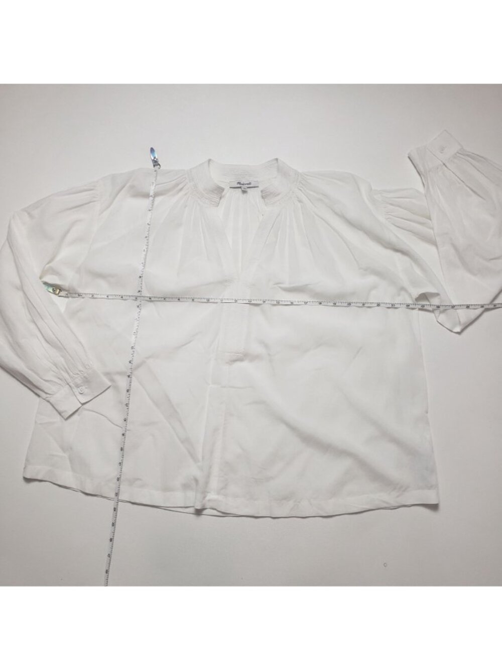 Madewell Shirred Long-Sleeve Top Women's XS Eyelet White Boho Lightweight Blouse - Picture 6 of 16